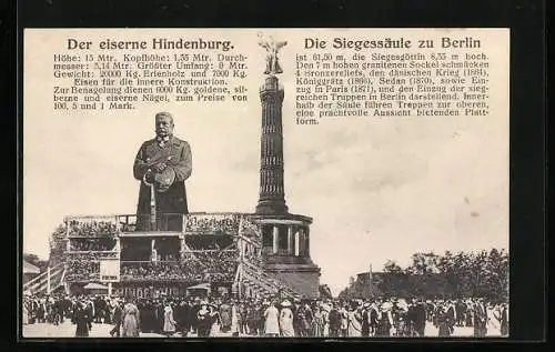 AK Berlin, Siegessäule, Nagelfigur Der eiserne Hindenburg, Kriegshilfe