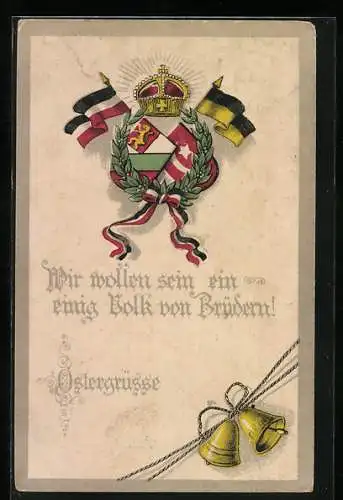 AK Wappen und Flaggen des Zweibundes und des Osmanischen Reichs, Osterkarte