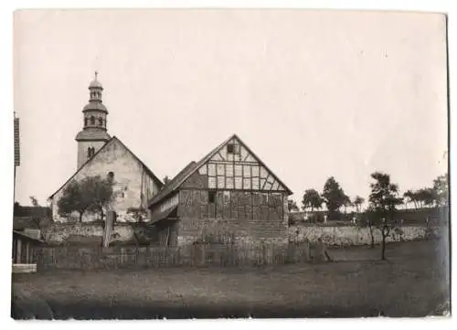 4 Fotografien unbekannter Fotograf, Ansicht Trais-Münzenberg / Hessen, Ortsansicht mit Kirche & Kloster-Ruine 1924