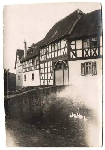 4 Fotografien unbekannter Fotograf, Ansicht Trais-Münzenberg / Hessen, Ortsansicht mit Kirche & Kloster-Ruine 1924