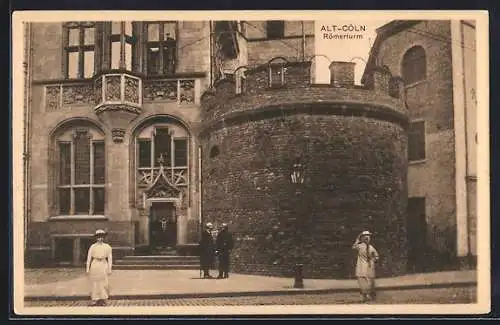 AK Cöln, Passanten am Römerturm
