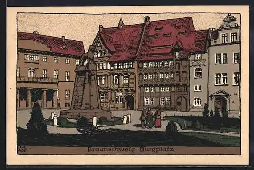 Steindruck-AK Braunschweig, Burgplatz