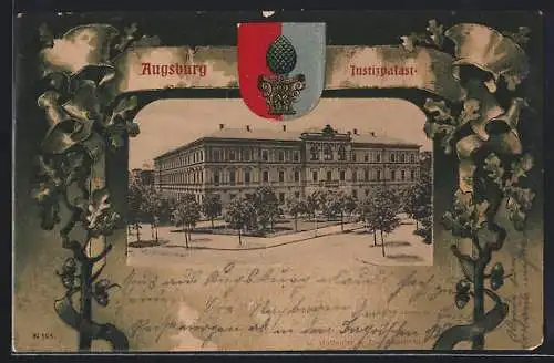 Lithographie Augsburg, Justizpalast, Wappen