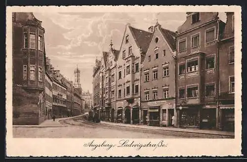 AK Augsburg, Ludwigstrasse mit Geschäften