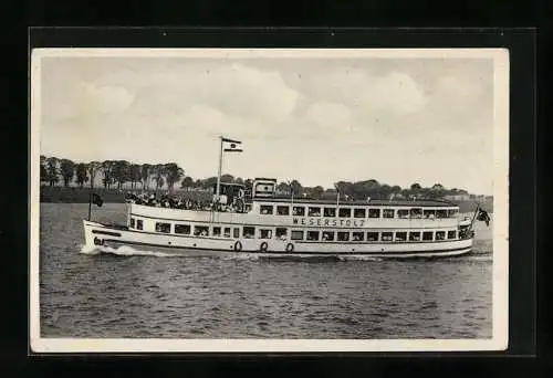 AK Dampfer Weserstolz der Reederei Otto W. A. Schreiber auf der Weser