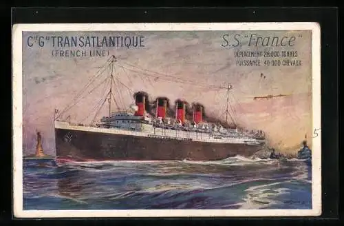 Künstler-AK Passagierschiff SS France, Cie. Gle. Transatlantique