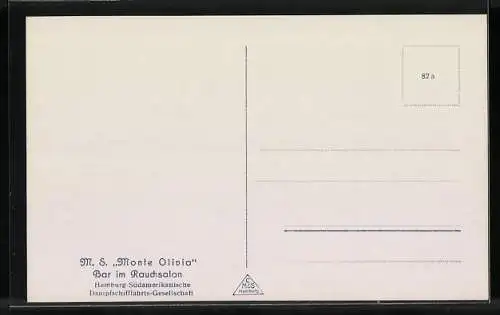 AK Passagierschiff M.S. Monte Olivia der Hamburg-Amerika Linie, Bar im Rauchsalon