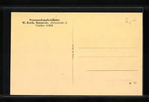 AK Personendampfer Stadt Hannover