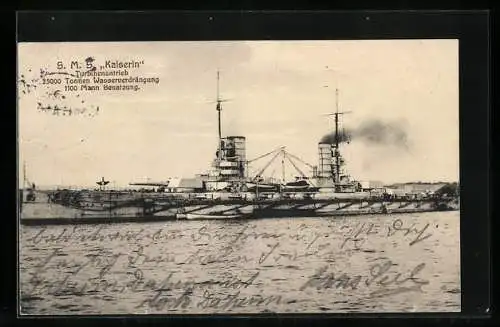 AK SMS Kaiserin im Wasser