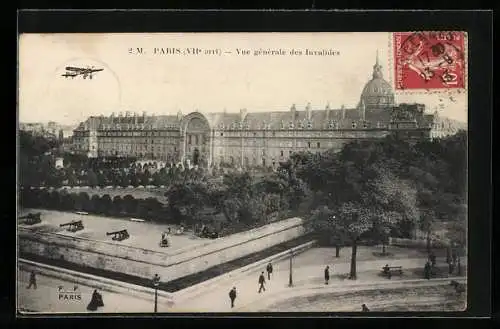 AK Paris, Vue générale des Invalides, Flugzeug