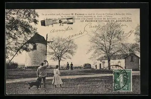 AK Reims, Camp de Châlons, Aviateur H. Farman, Flugzeug