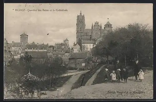 AK Rodez, Quartier des Bains et la Cathédrale