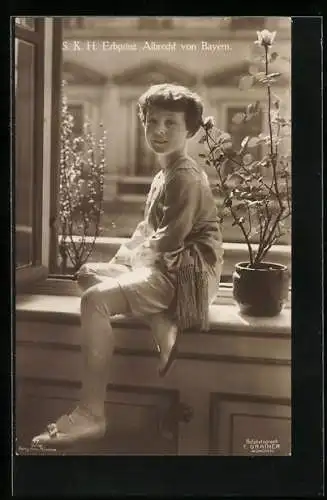 AK Erbprinz Albrecht von Bayern sitzt vor einem Fenster