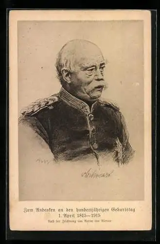 Künstler-AK Otto von Bismarck in Uniform mit Schulterstück