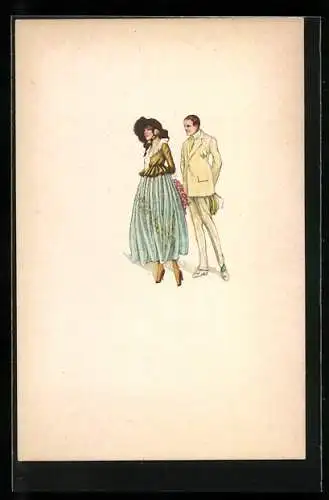 Künstler-AK Mann und Frau in eleganter Garderobe, Art Deco