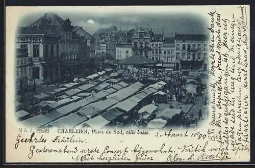 Mondschein-AK Charleroi, Place du Sud, ville basse