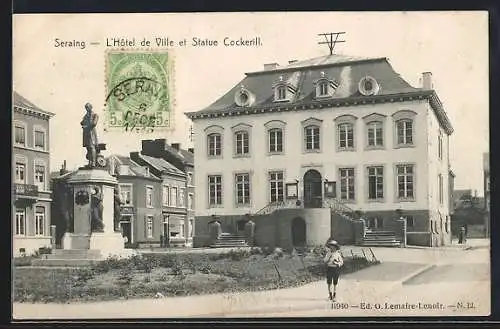 AK Seraing, L`Hotel de Ville et Statue Cockerill