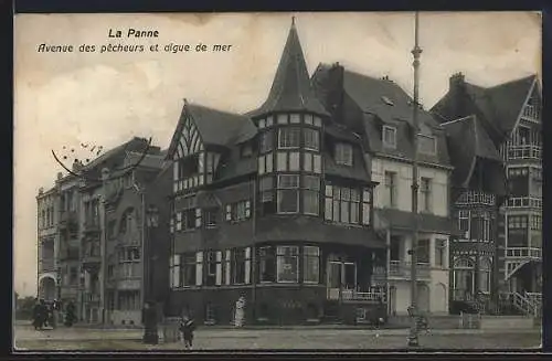 AK La Panne, Avenue des pecheurs et digue de mer