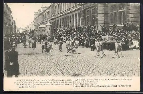 AK Antwerpen, Conscience`s Jubelfeesten, 1912, Batavia: De Javanen verlaten de factorij