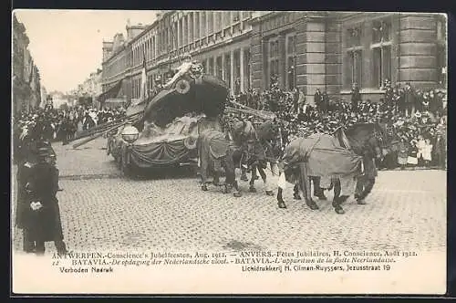 AK Antwerpen, Conscience`s Jubelfeesten, 1912, Batavia: De Opdaging de Nederlandsche vloot