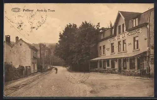 AK Polleur, Arret du Tram, Hotel de la Hoegne