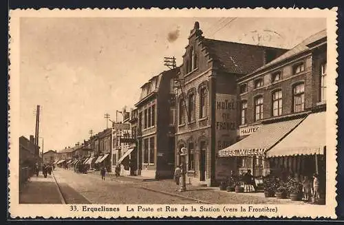 AK Erquelinnes, La Poste et Rue de la Station