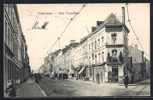 AK Verviers, Rue Tranchee, Kutschen am Strassenrand