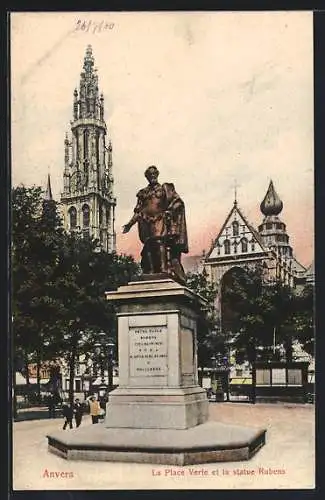 AK Antwerpen / Anvers, La place Verte et la statue Rubens