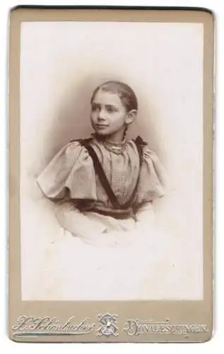 Fotografie H. Schönbucher, Donaueschingen, Porträt eines jungen Mädchens im karierten Kleid