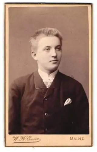 Fotografie W. H. Esser, Mainz, Parkusstr. 12, Portrait eines jungen Mannes mit Anzug und Einstecktuch