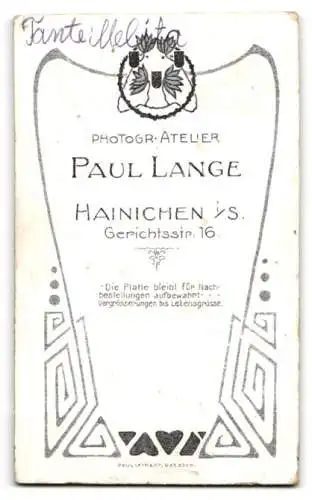 Fotografie Paul Lange, Hainichen, Gerichtsstr. 16, Junge Frau mit elegantem Kleid