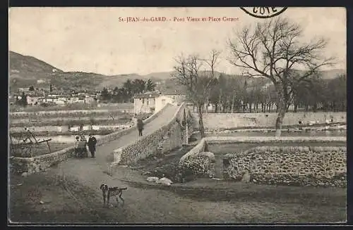 AK St-Jean-du-Gard, Pont Vieux et Place Carnot