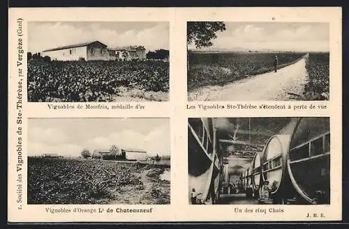 AK Vergèze /Gard, Vignobles de Ste-Thérèse, Montfrin, Orange, un des cinq Chais