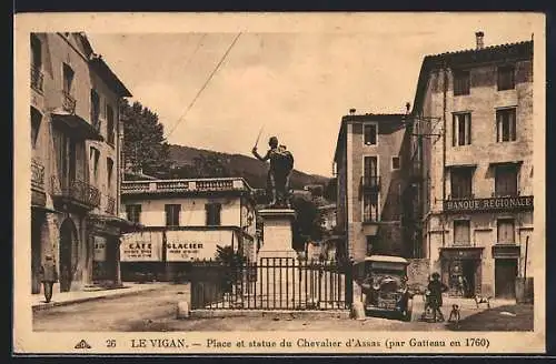 AK Le Vigan, Place et statue du Chevalier d`Assas, Café Glacier