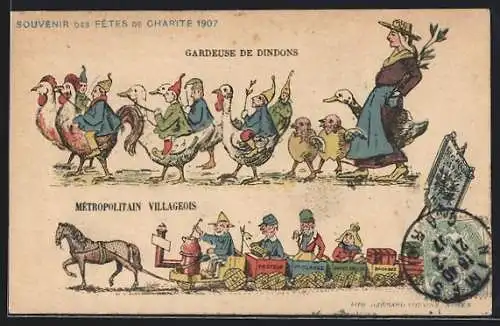 Künstler-AK Nimes, Gardeuse de Dindons, Métropolitain Villageois, Fetes de Charité 1907