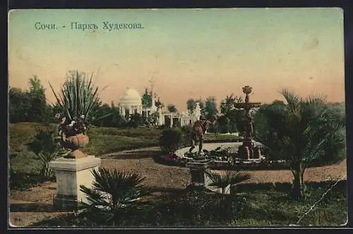 AK Sotschi, Park Hudekova mit Brunnen und Pavillon im Hintergrund