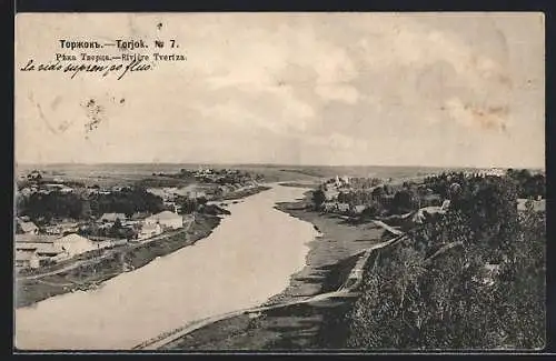 AK Torschok /Oblast Twer, Blick auf den Fluss Tvertza und die umliegende Landschaft