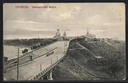 AK Tjumen, Ansicht der Stadt mit Brücke und Kirchen