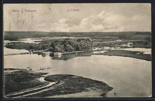 AK Rylsk, Blick auf die Seim-Brücke und Flusslandschaft