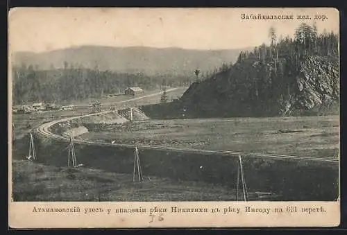 AK Transbaikal-Eisenbahn, Atamanovsky Uezd bei der Mündung des Nizhnyaya Ingoda Flusses, um 1900