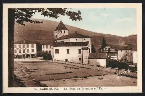 AK Sare /B.-P., La Place du Trinquet et l`Eglise