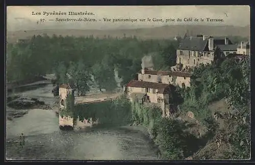 AK Sauveterre-de-Béarn, Vue panoramique sur le Gave, prise du Café de la Terrasse