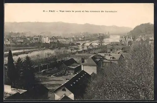 AK Pau, Vue vers le pont et les coteaux de Jurancon