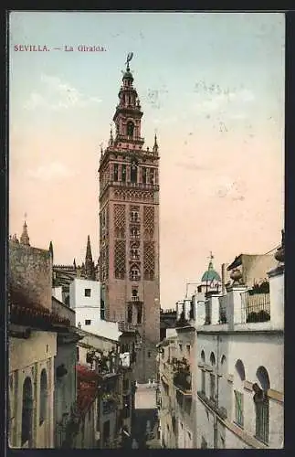 AK Sevilla, La Giralda, Strassenpartie aus der Vogelschau