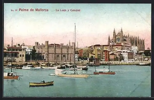 AK Palma de Mallorca, La Lonja y Catedral, Segelboote