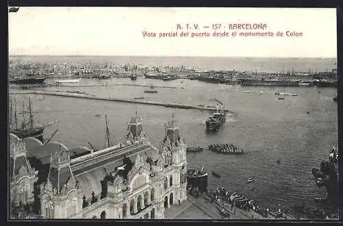 AK Barcelona, Vista parcial del puerto desde el monumento de Colon