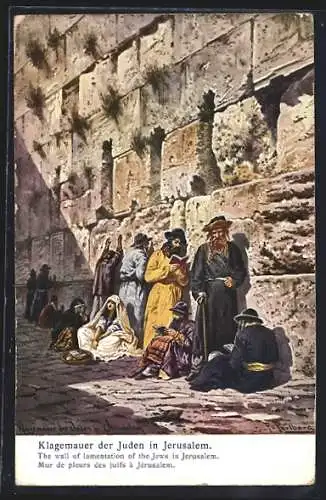 Künstler-AK F.Perlberg: Juden an der Klagemauer in Jerusalem