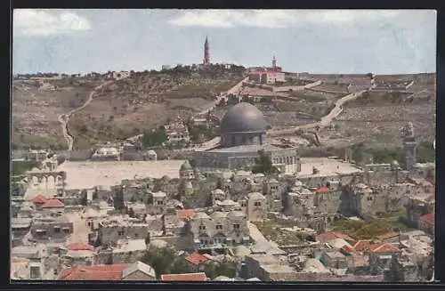 AK Jerusalem, Tempelplatz mit Felsenmoschee mit Blick zum Ölberg