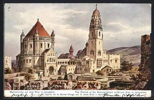 Künstler-AK Friedrich Perlberg: Jerusalem, Marienkirche auf dem Sion, The Church of the Blessed Virgin on Mount Sion