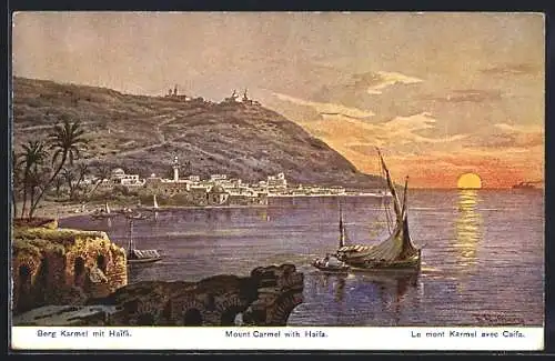 Künstler-AK Friedrich Perlberg: Haifa, Totale mit Berg Karmel